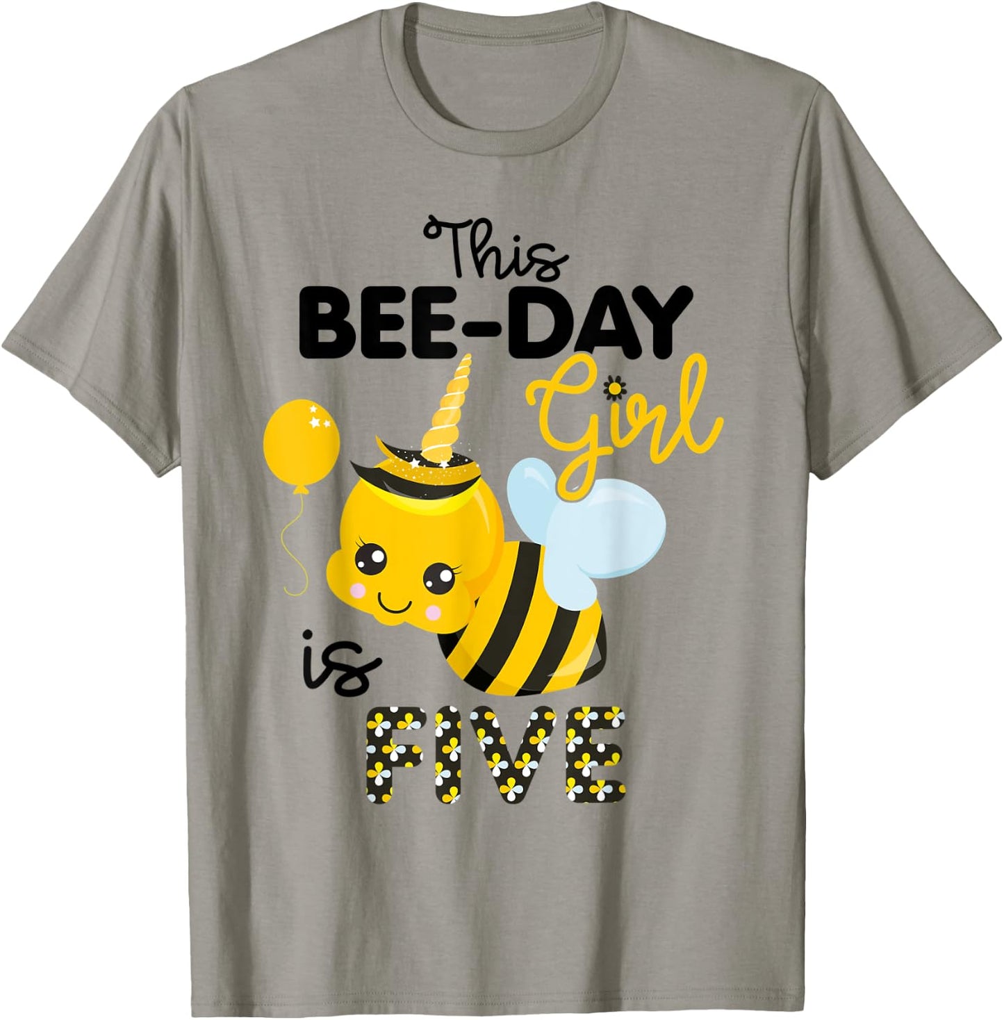 5th Birthday Girl Bee Themed 5 Year Old Bday Matching Party T-Shirt - T-Shirt | Sand