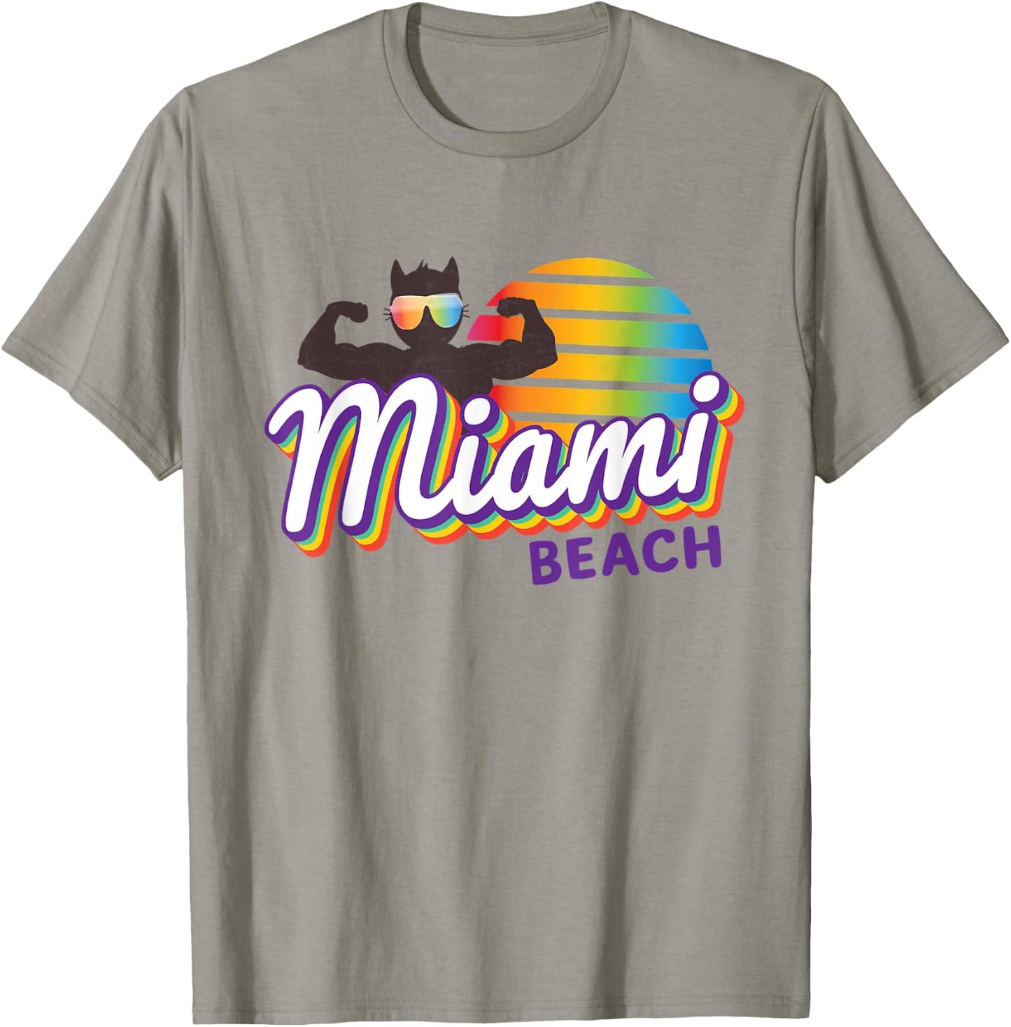 Miami Muscle Cool Retro Cat Weight Lifter MIA (Miami) Cat T-Shirt - T-Shirt | Sand