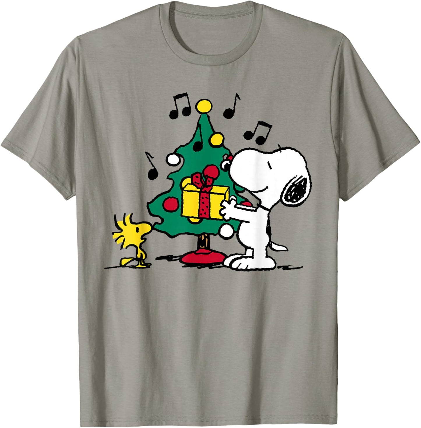 Peanuts Snoopy and Woodstock Holiday Christmas Tree T-Shirt - T-Shirt | Sand