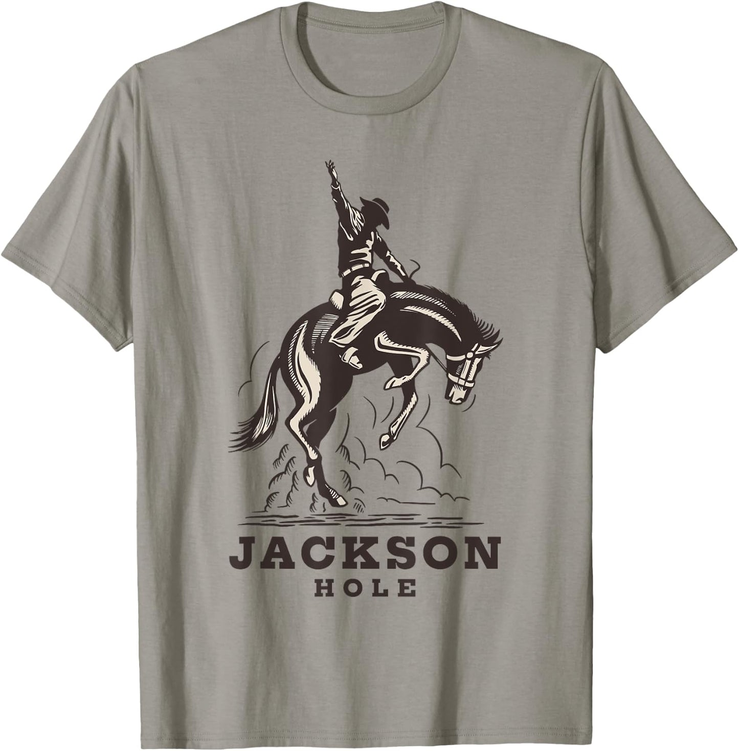 Jackson Hole Wyoming Rodeo Cowboy Horse Rider Travel T-Shirt - T-Shirt | Sand
