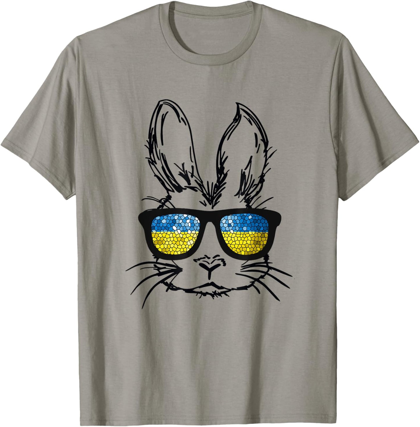 Cute Bunny Face Wearing Glasses Ukraine Flag Easter Day T-Shirt - T-Shirt | Sand