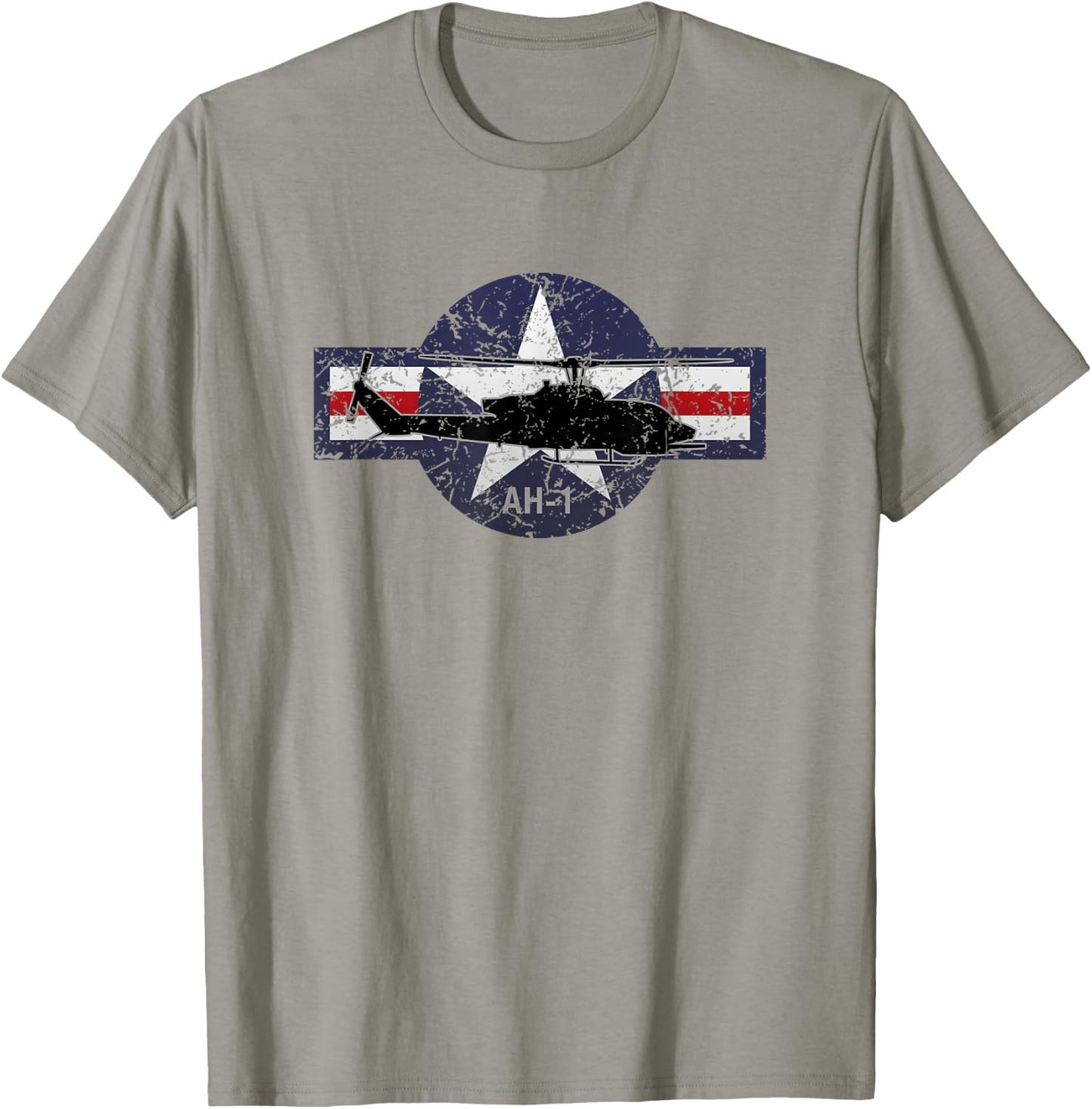 Military AH-1 Helicopter USA Roundel Distressed Style T-Shirt - T-Shirt | Sand
