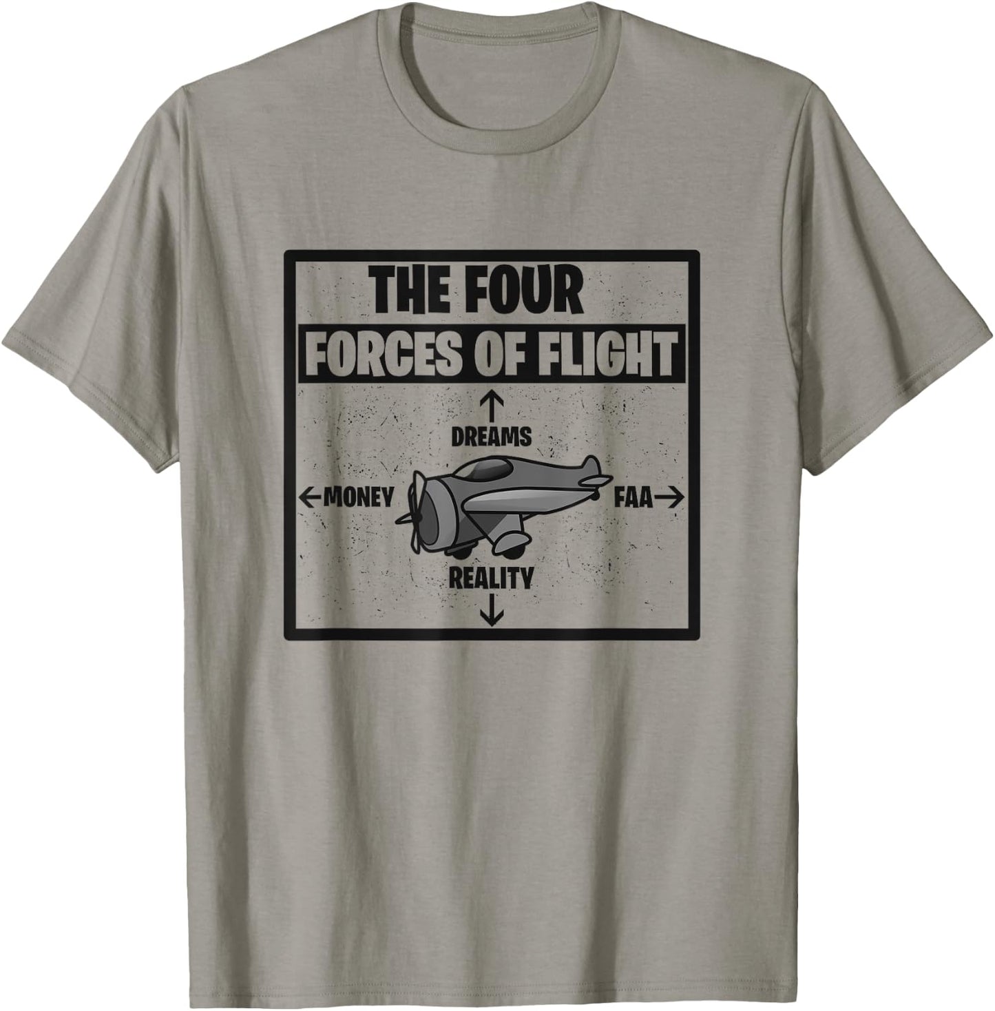 Four Forces Of Flight Dreams Money Reality FAA Pilot Gift T-Shirt - T-Shirt | Sand