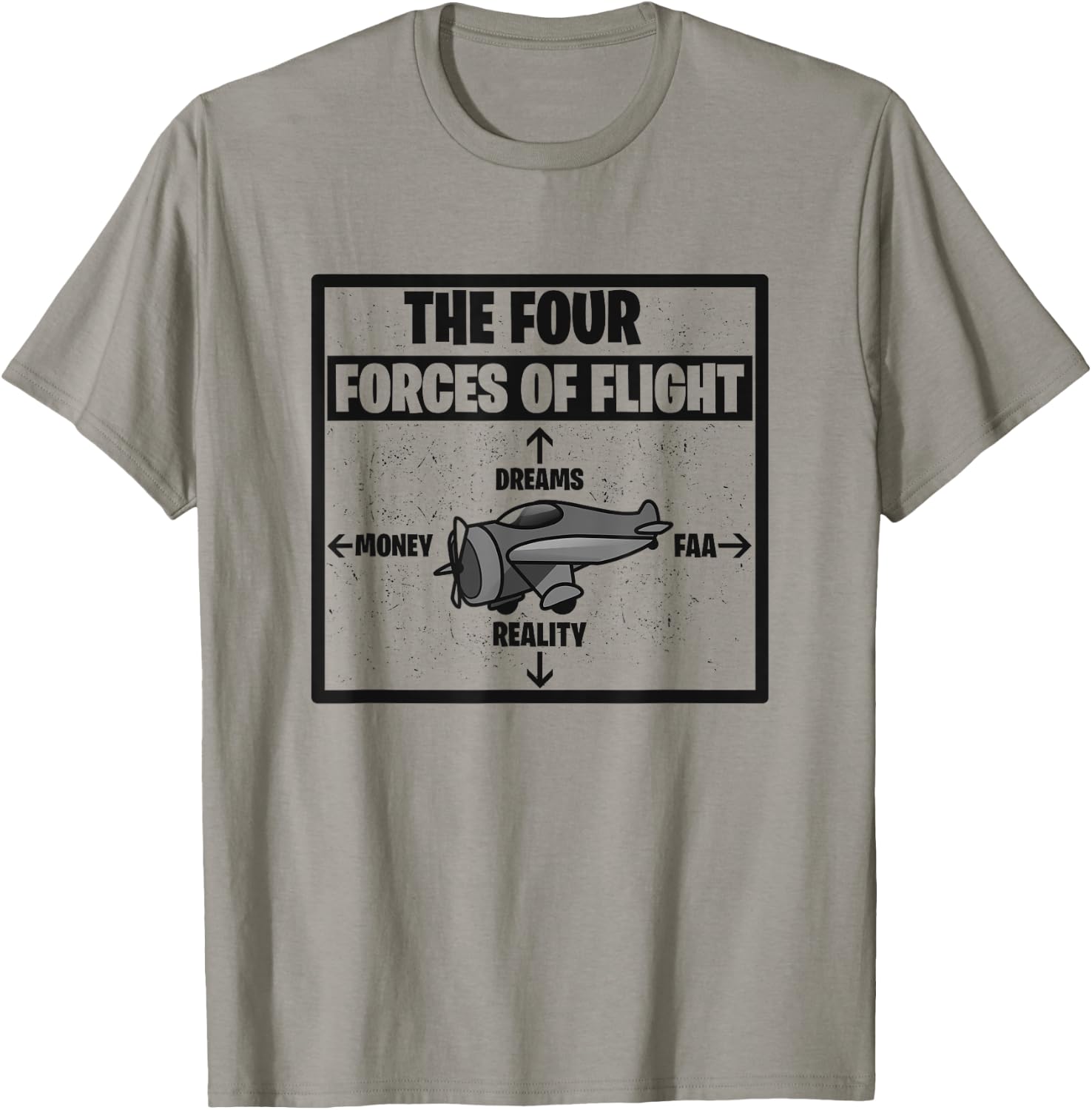 Four Forces Of Flight Dreams Money Reality FAA Pilot Gift T-Shirt - T-Shirt | Sand