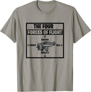 Four Forces Of Flight Dreams Money Reality FAA Pilot Gift T-Shirt - T-Shirt | Sand
