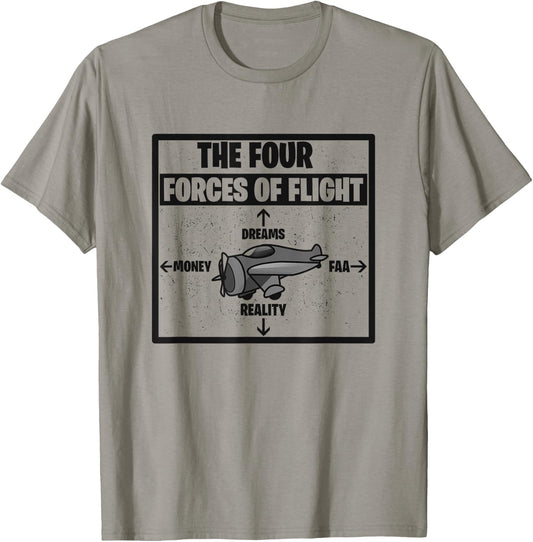 Four Forces Of Flight Dreams Money Reality FAA Pilot Gift T-Shirt - T-Shirt | Sand