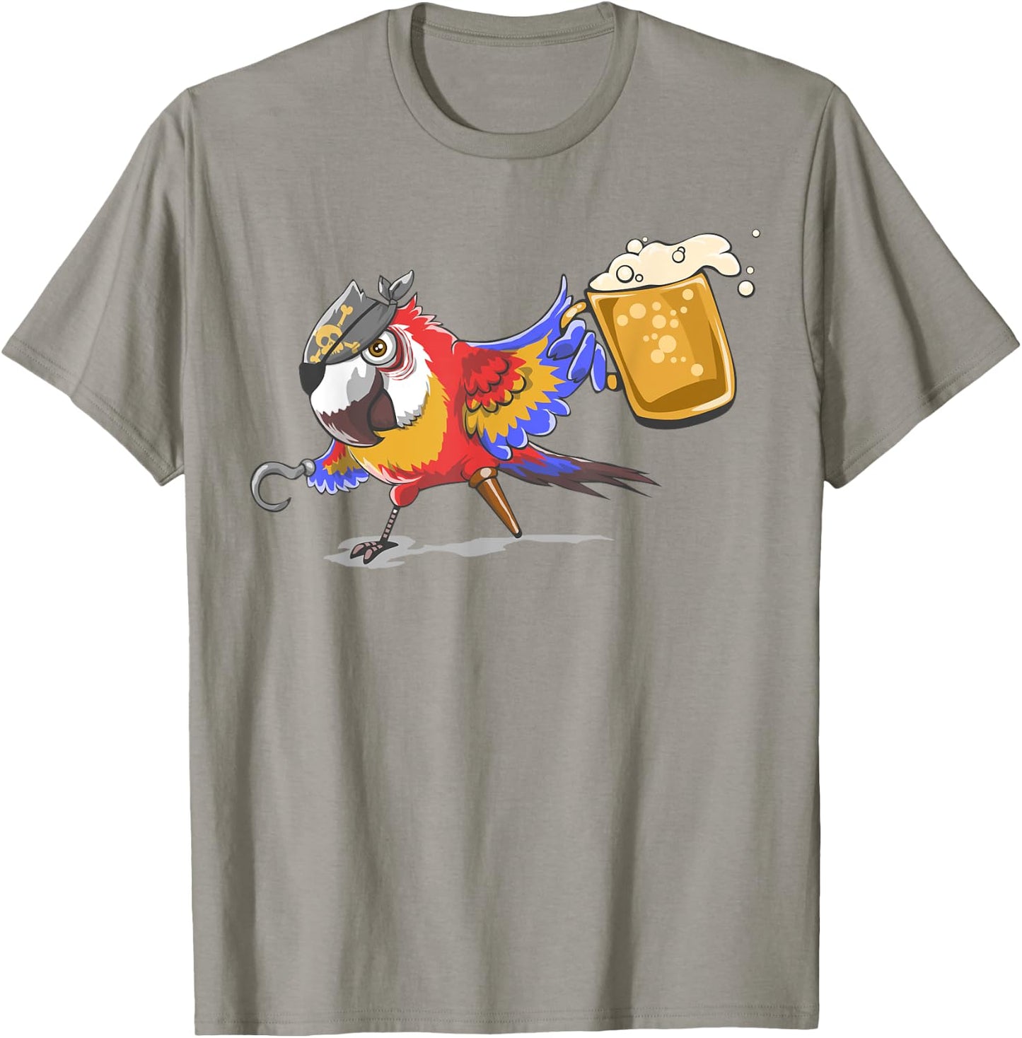 Beer Drinking Pirate Parrot , Gasparilla Party Gift T-Shirt - T-Shirt | Sand