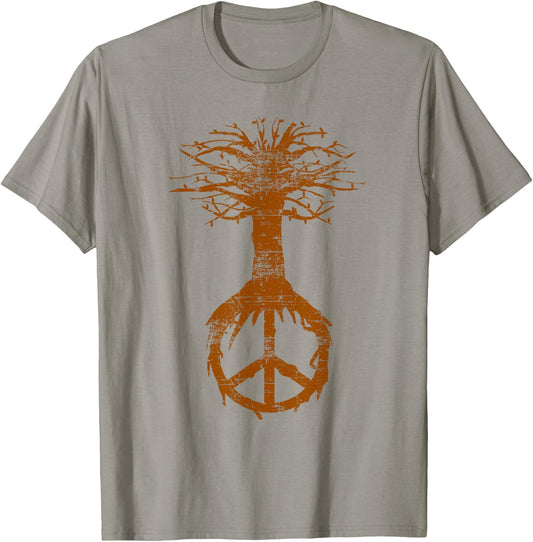 Hippie Tree Peace Sign Shirt | Cute Nature Lovers Gift T-Shirt - T-Shirt | Sand