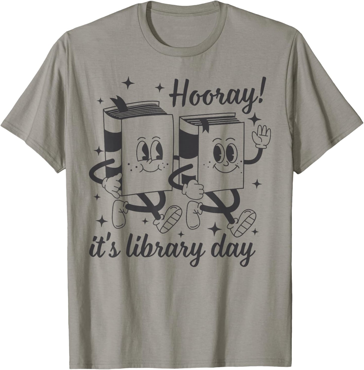 Hooray It's Library Day Librarian Reading Bookish Groovy T-Shirt - T-Shirt | Sand