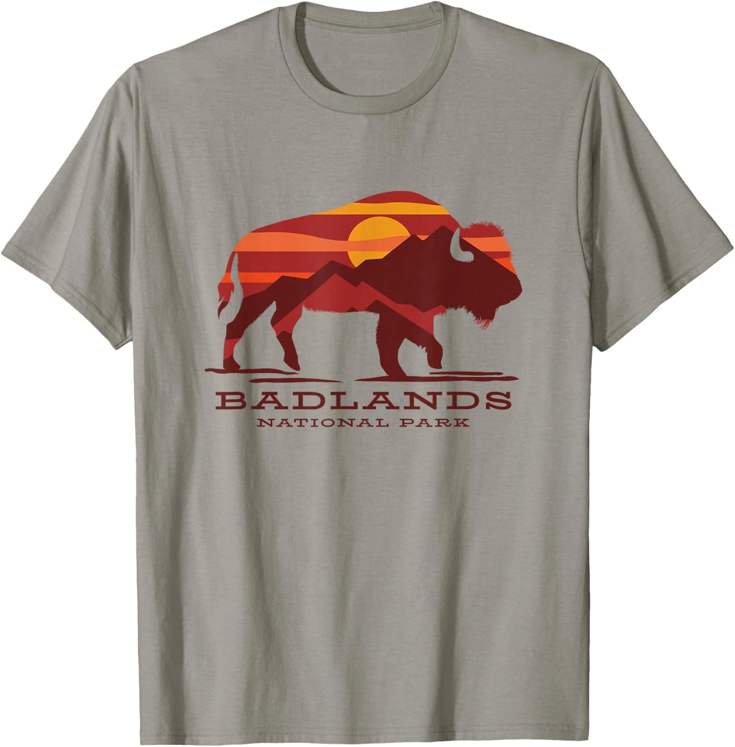 Badlands National Park South Dakota Buffalo Bison Sunset T-Shirt - T-Shirt | Sand
