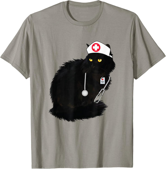 Black Cat Nurse Shirt Women Men Funny T-Shirt - T-Shirt | Sand