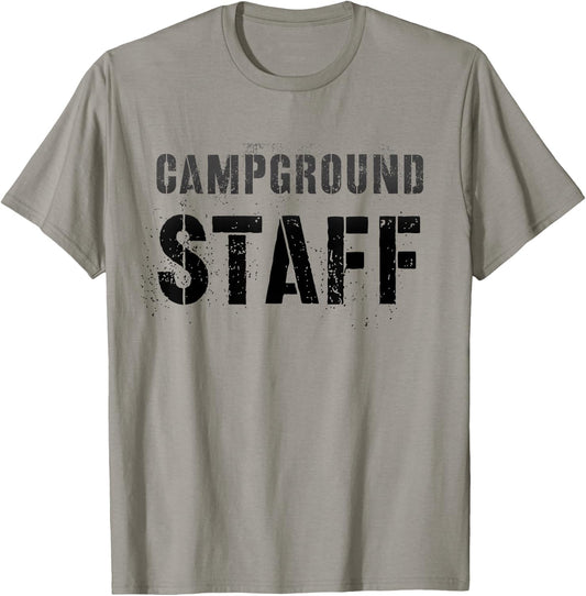 Vintage CAMPGROUND STAFF Summer Camp Host Counselor Team T-Shirt - T-Shirt | Sand