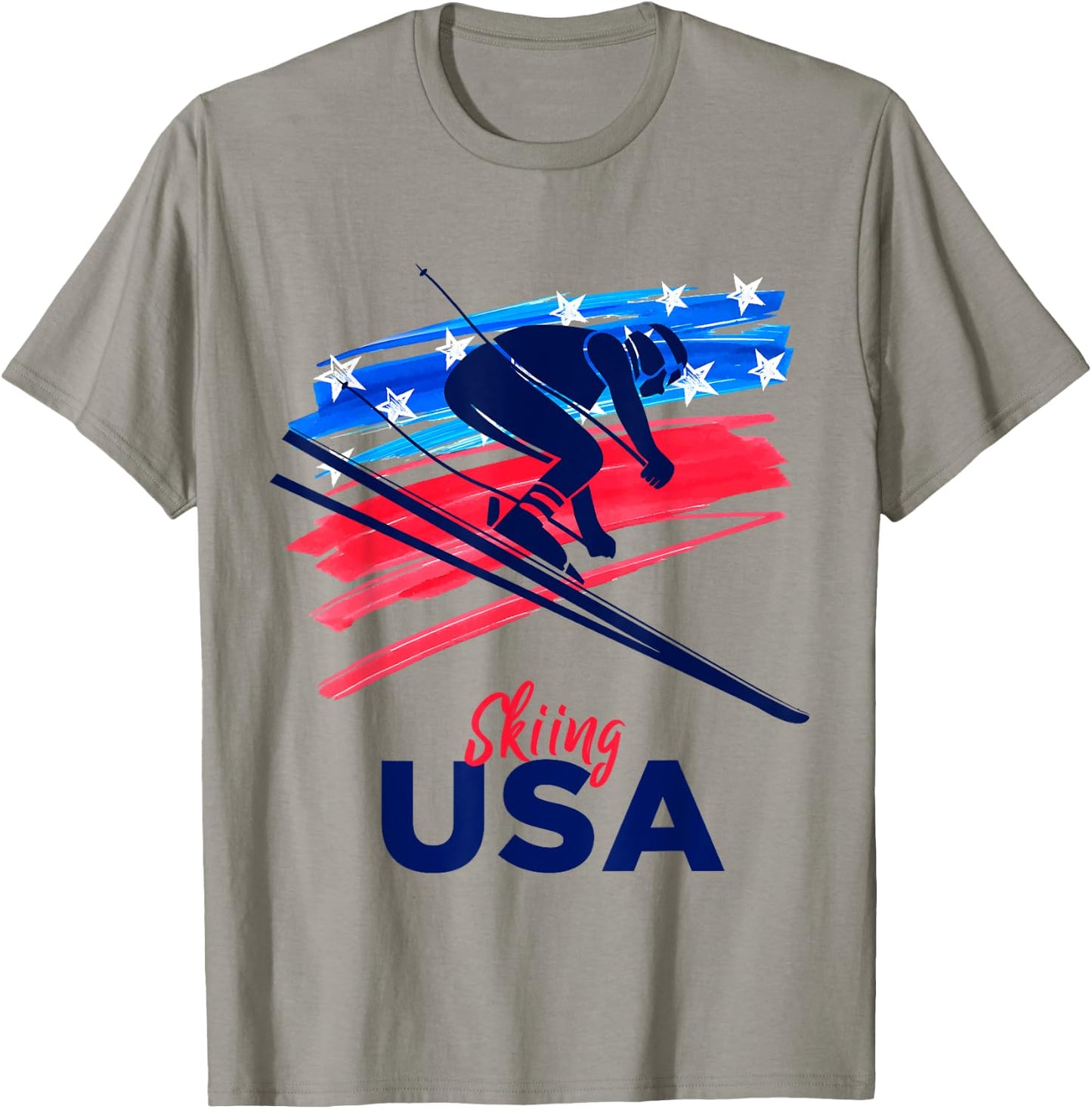 Skiing USA Support the Team Shirt USA Flag Skiing Lover Kids Men T-Shirt - T-Shirt | Sand