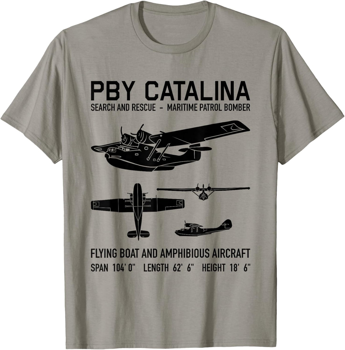 PBY Catalina American WW2 Flying Boat Dark Silhouettes T-Shirt - T-Shirt | Sand