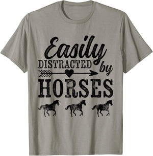 Easily Distracted By Horses Ladies Rodeo Funny Horse Saying T-Shirt - T-Shirt | Sand
