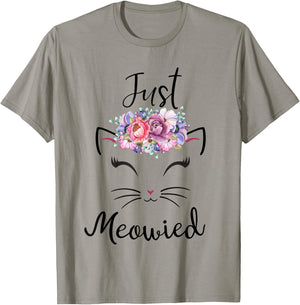 Cute Cat Lover Married Couple Just Meowied Newlyweds Women Kids T-Shirt - T-Shirt | Sand