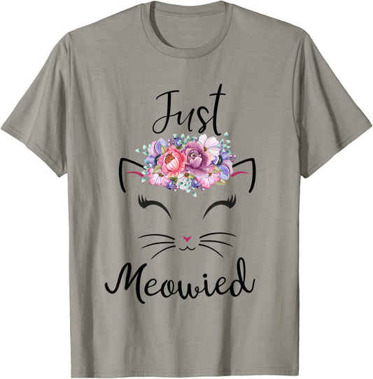 Cute Cat Lover Married Couple Just Meowied Newlyweds Women Kids T-Shirt - T-Shirt | Sand