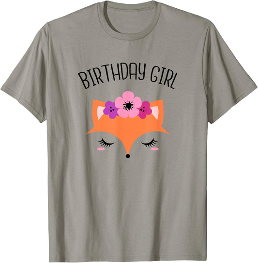 Fox Birthday Girl Shirt Fox Theme Birthday Party T-Shirt - T-Shirt | Sand