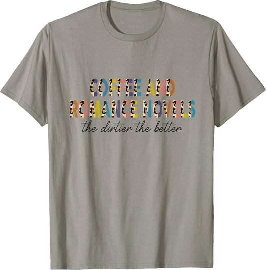 Coffee & Romance Novels Half Leopard Dark Romance Bookish T-Shirt - T-Shirt | Sand