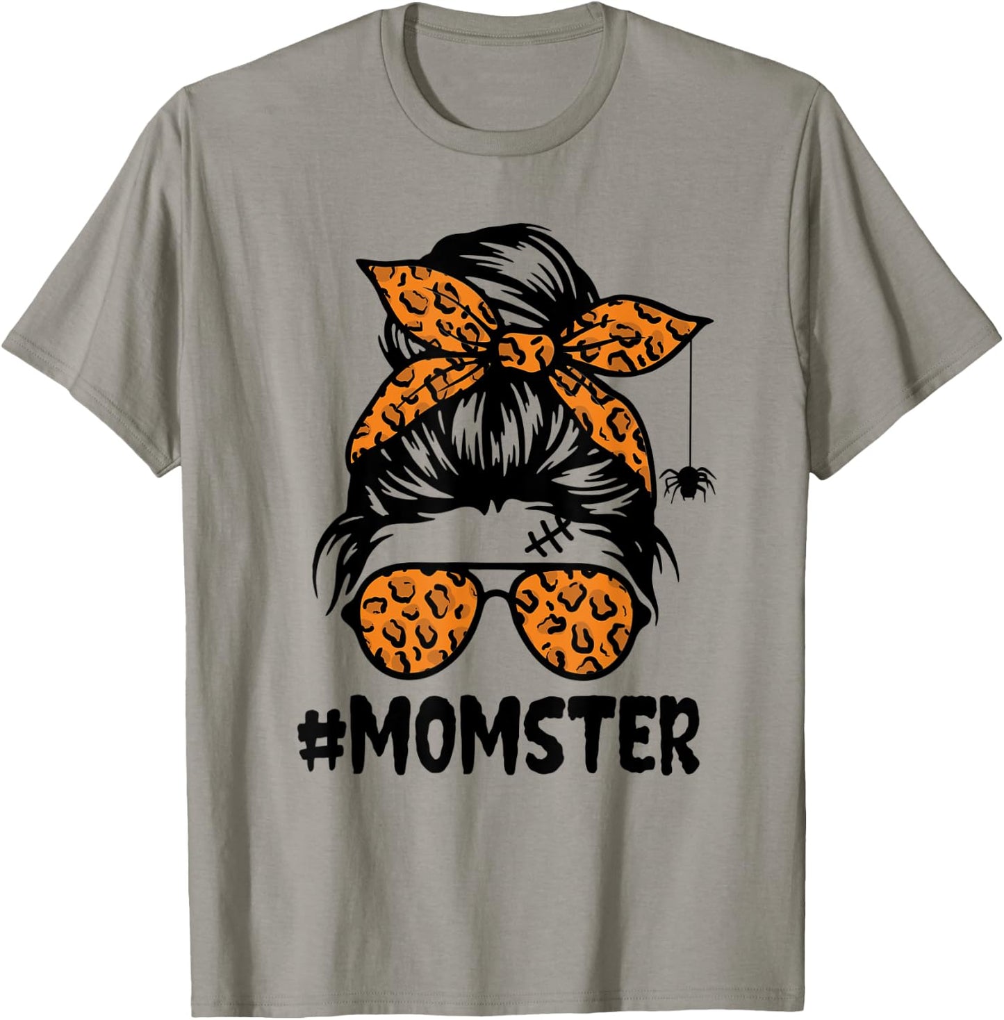 Momster Shirt Halloween Mom Messy Bun Leopard T-Shirt - T-Shirt | Sand