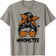 Momster Shirt Halloween Mom Messy Bun Leopard T-Shirt - T-Shirt | Sand