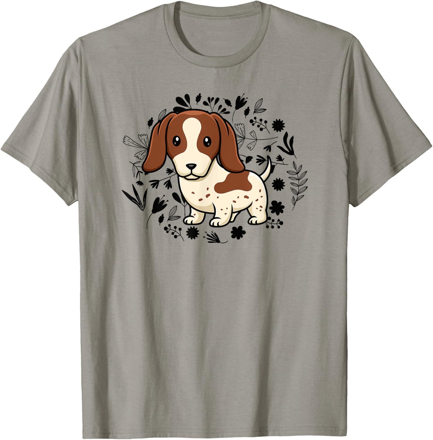 Floral Piebald Dachshund Lover Doxie Mom Dog Mama Lover T-Shirt - T-Shirt | Sand