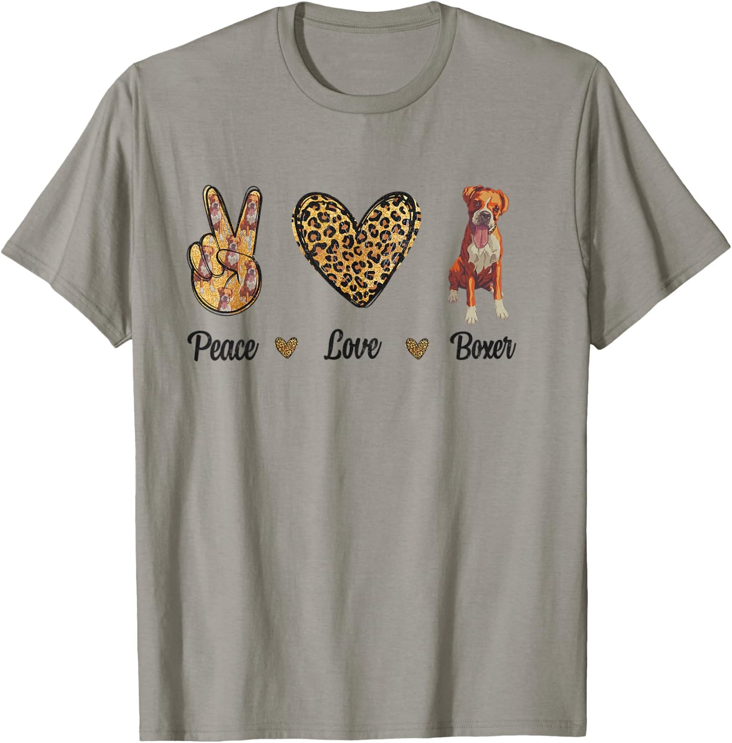 Peace Love Boxer Animal Lover Pet Dog Puppy Owner Leopard Women Kids T-Shirt - T-Shirt | Sand