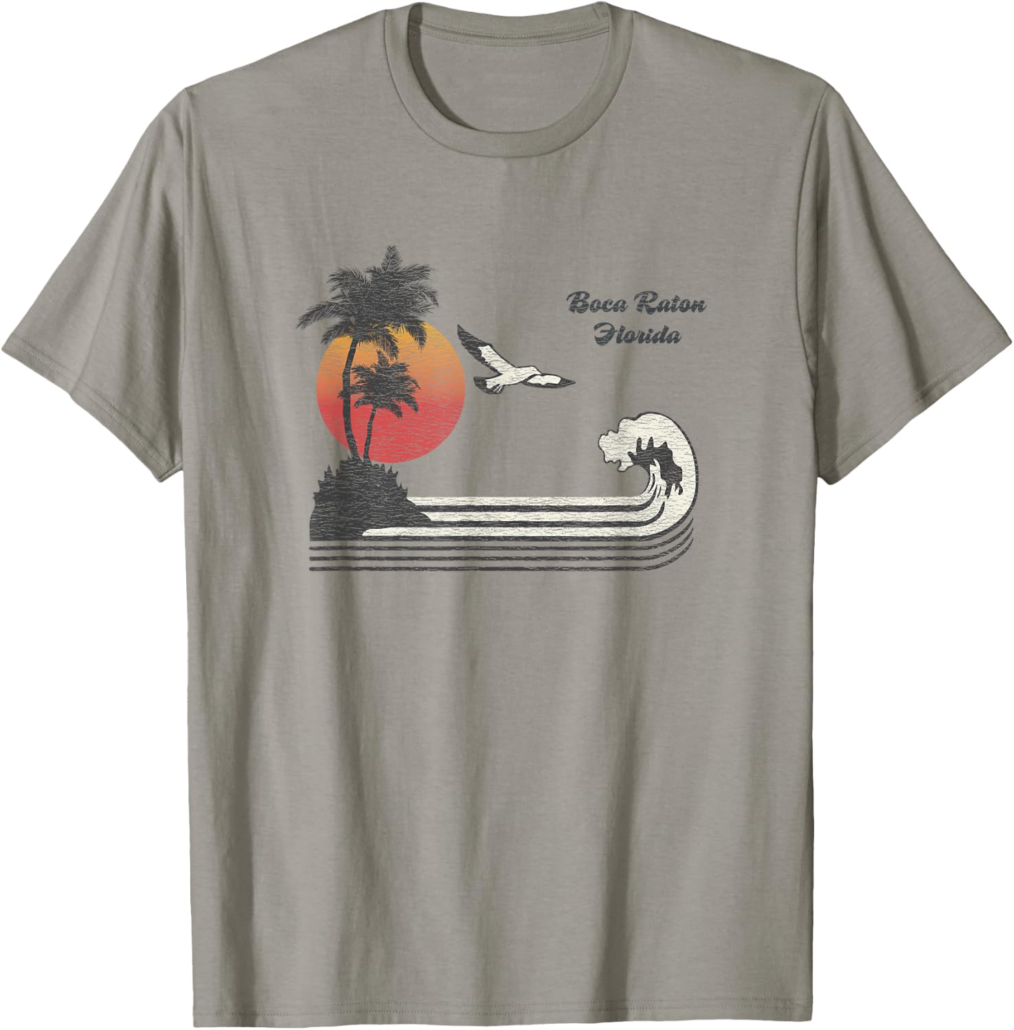 Boca Raton FL Vintage 70s Seagull Sunset T-Shirt - T-Shirt | Sand