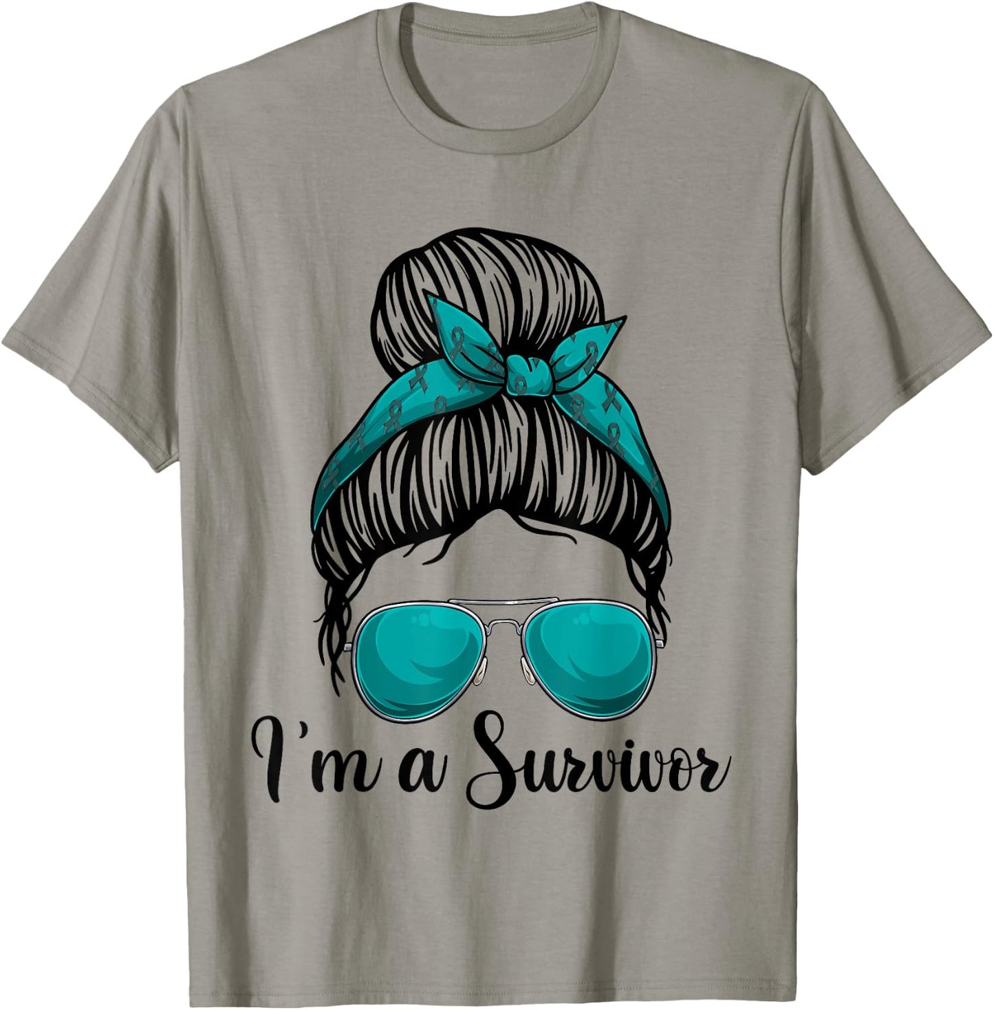 I’m A Survivor Messy Bun Shirt, Ovarian Cancer Awareness T-Shirt - T-Shirt | Sand