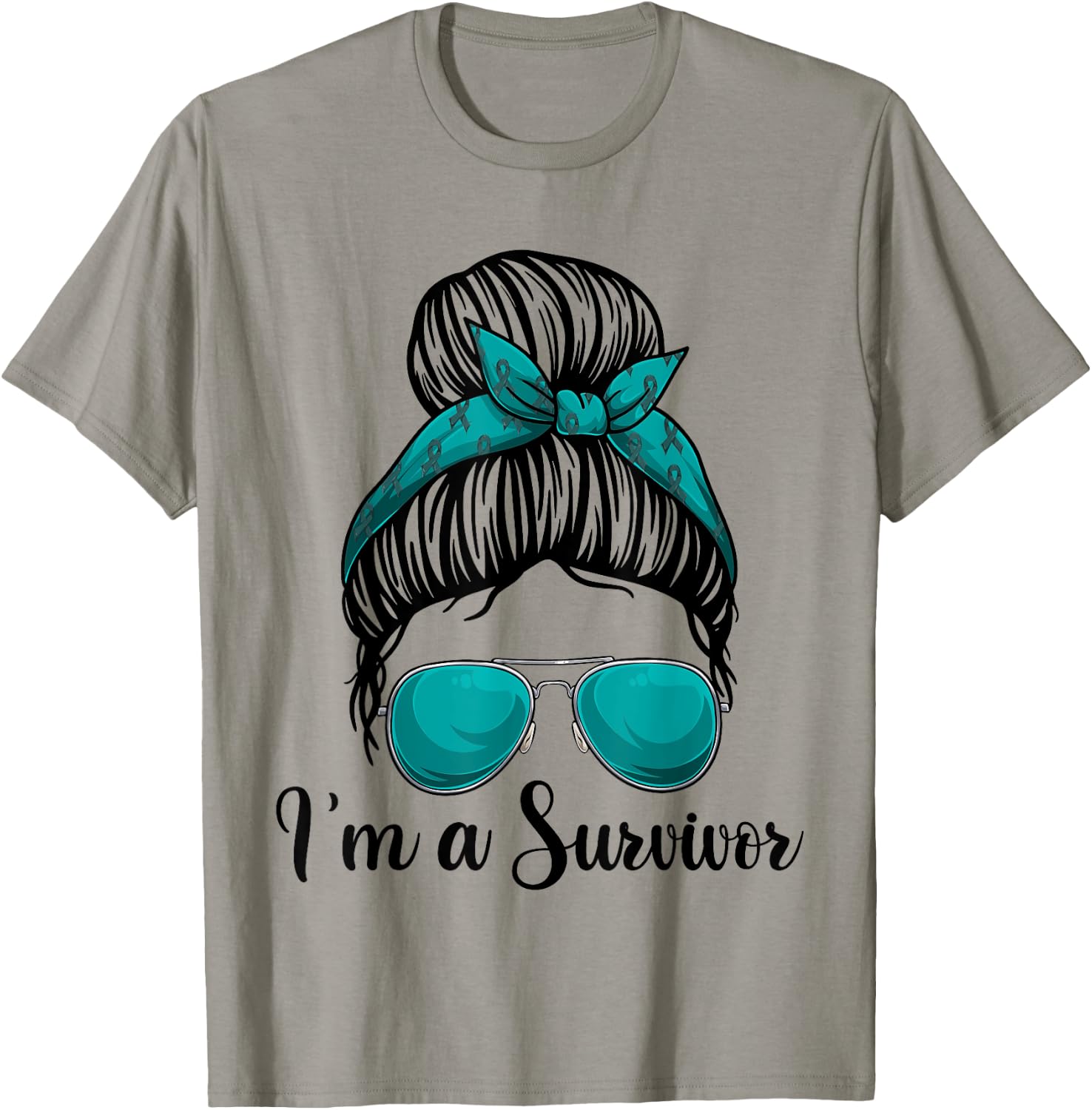I’m A Survivor Messy Bun Shirt, Ovarian Cancer Awareness T-Shirt - T-Shirt | Sand
