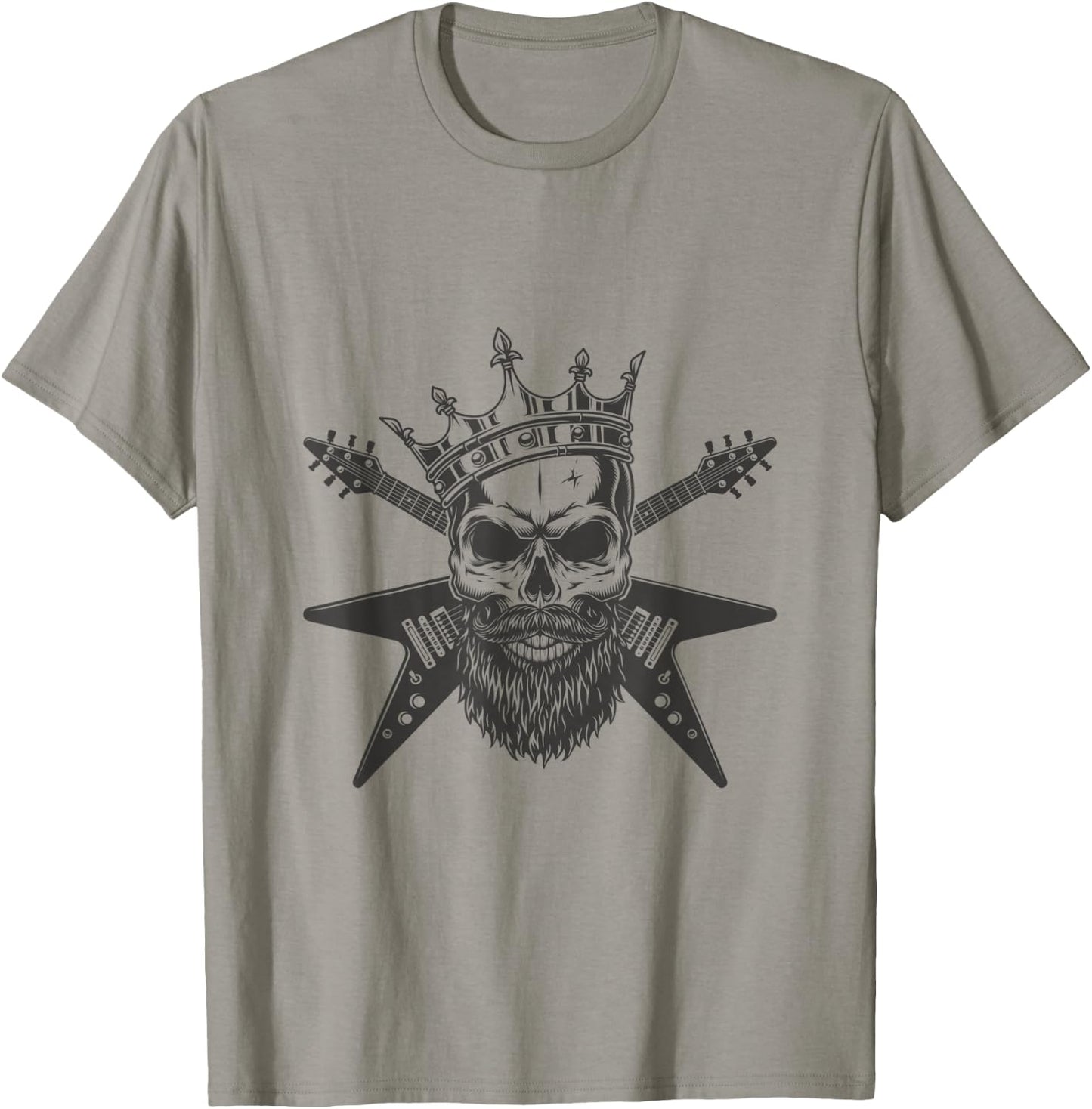 Bearded Guitar King Crown Skull Shirt Black T-Shirt - T-Shirt | Sand