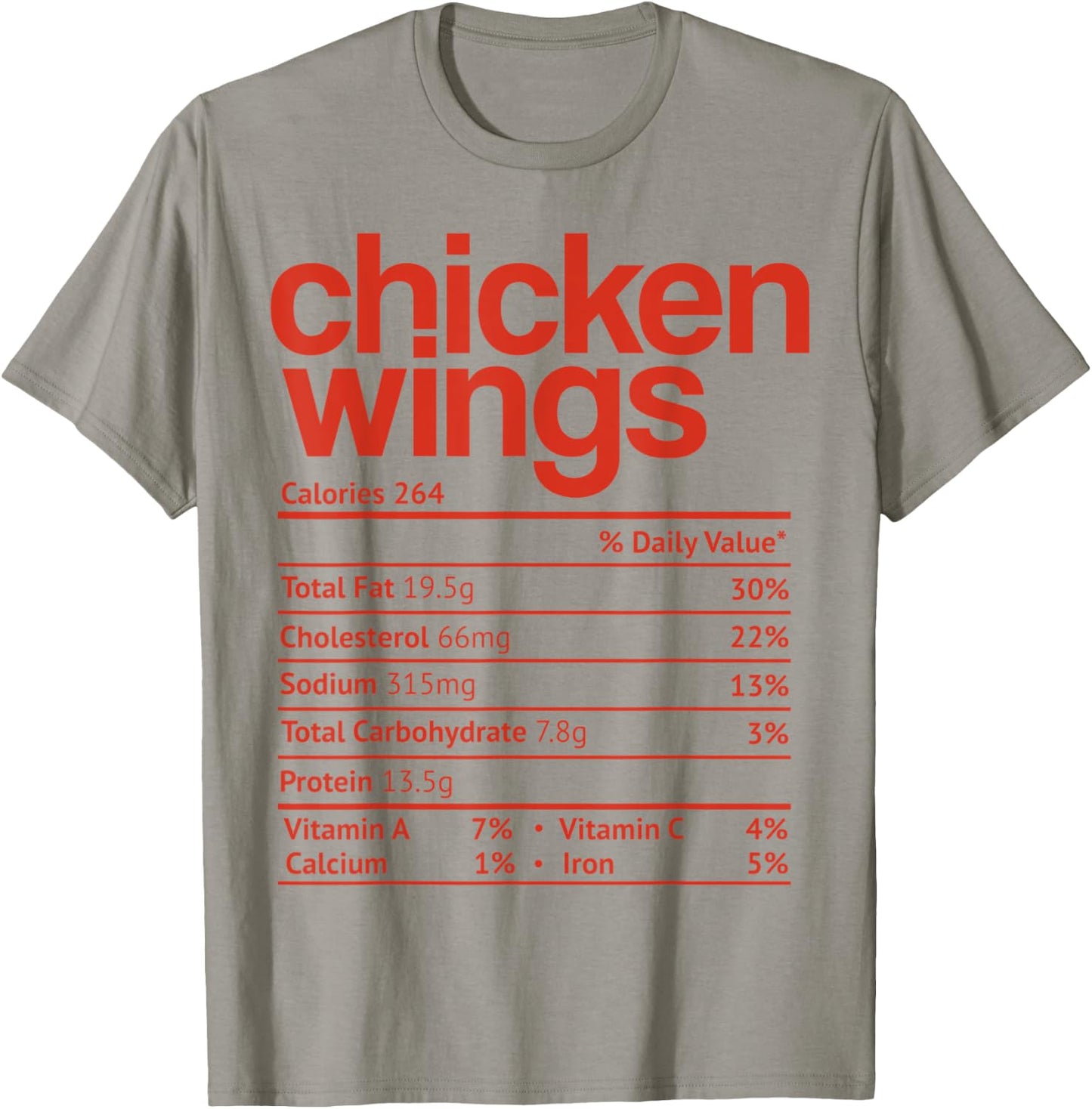 Chicken Wings Nutrition Fact Funny Thanksgiving Christmas T-Shirt - T-Shirt | Sand