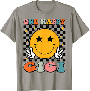 One Happy Gigi Retro Groovy 1st Birthday Family Matching T-Shirt - T-Shirt | Sand