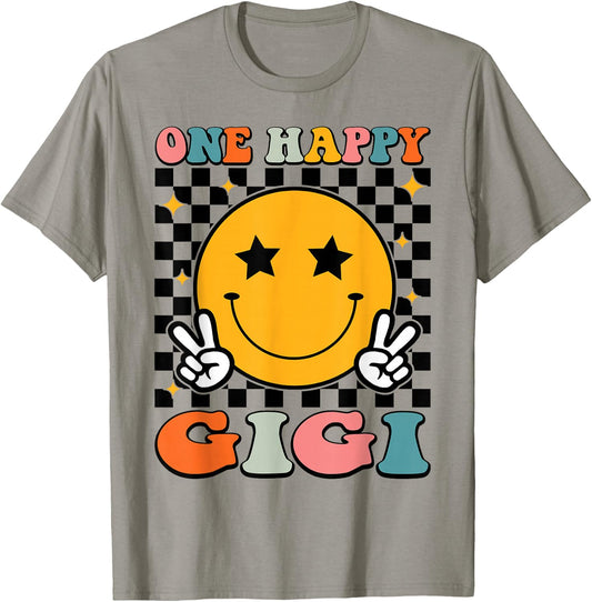 One Happy Gigi Retro Groovy 1st Birthday Family Matching T-Shirt - T-Shirt | Sand