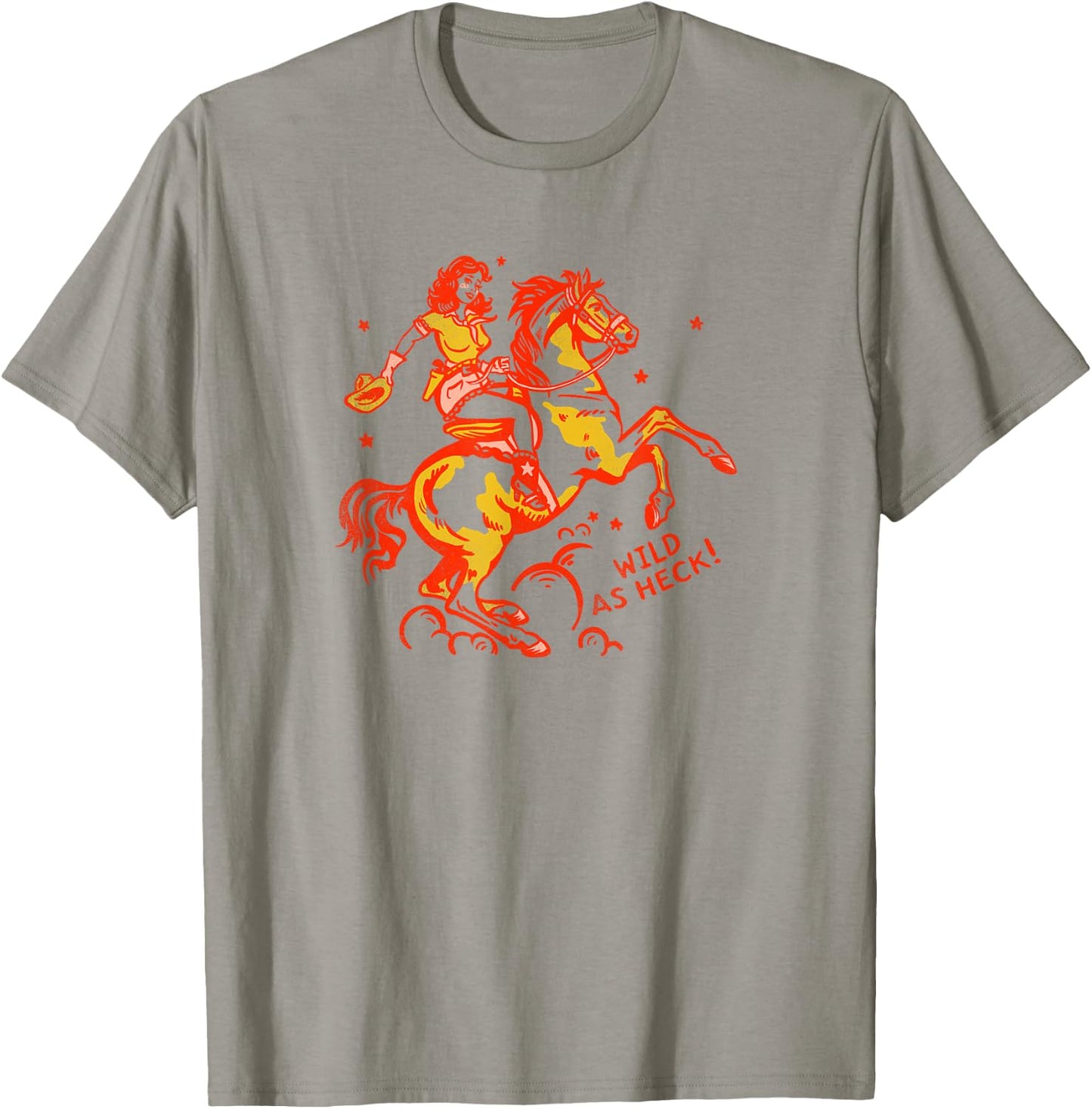 Wild As Heck! Cute Red & Yellow Vintage Cowgirl & Her Horse T-Shirt - T-Shirt | Sand