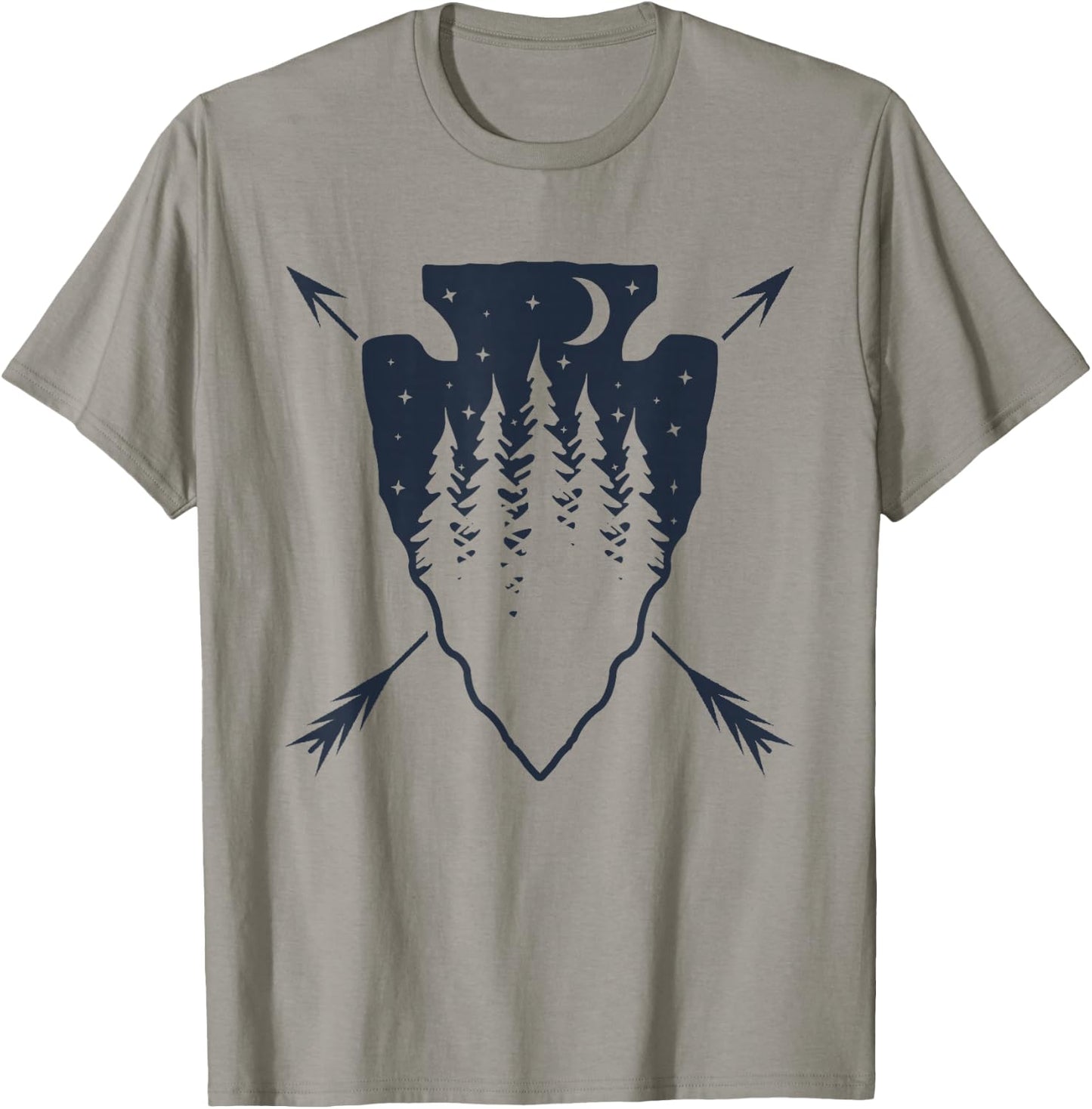 Arrowhead Hunting Pine Tree Moon Scenery Arrowhead Hunter T-Shirt - T-Shirt | Sand