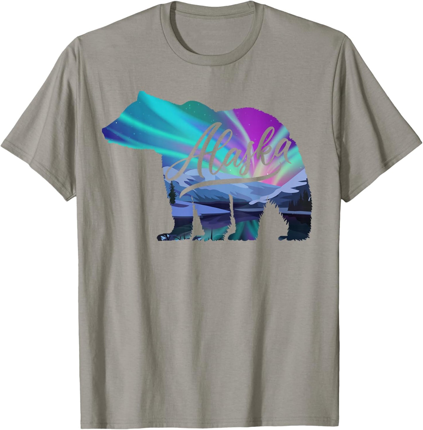 Alaska Alaskan Wildlife Bear Aurora Borealis The Polar Sky T-Shirt - T-Shirt | Sand