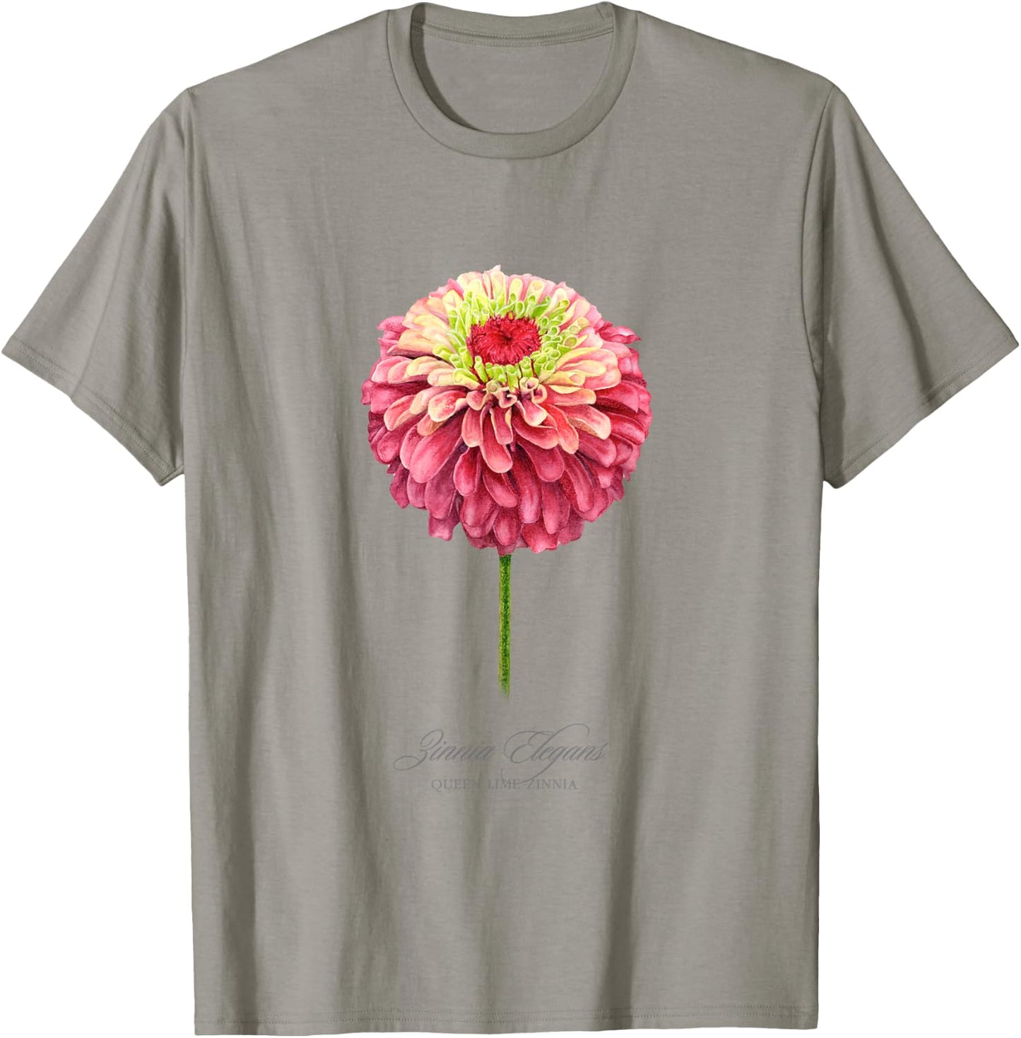 Red and Pink Zinnia Flower Botanical Painting T-Shirt - T-Shirt | Sand