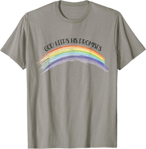 In God We Trust Apparel Rainbow God Keeps His Promises, Christian Religious Faith Grey T-Shirt - T-Shirt | Sand