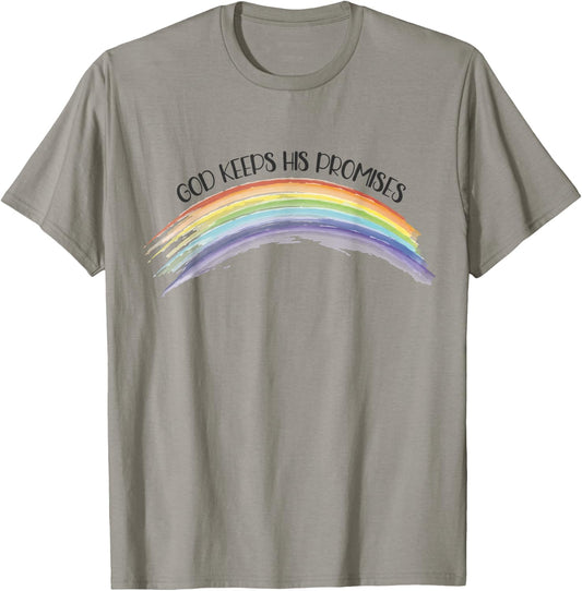 In God We Trust Apparel Rainbow God Keeps His Promises, Christian Religious Faith Grey T-Shirt - T-Shirt | Sand