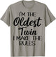Oldest Twin Shirt Birthday Sibling Funny Twins Matching T-Shirt - T-Shirt | Sand