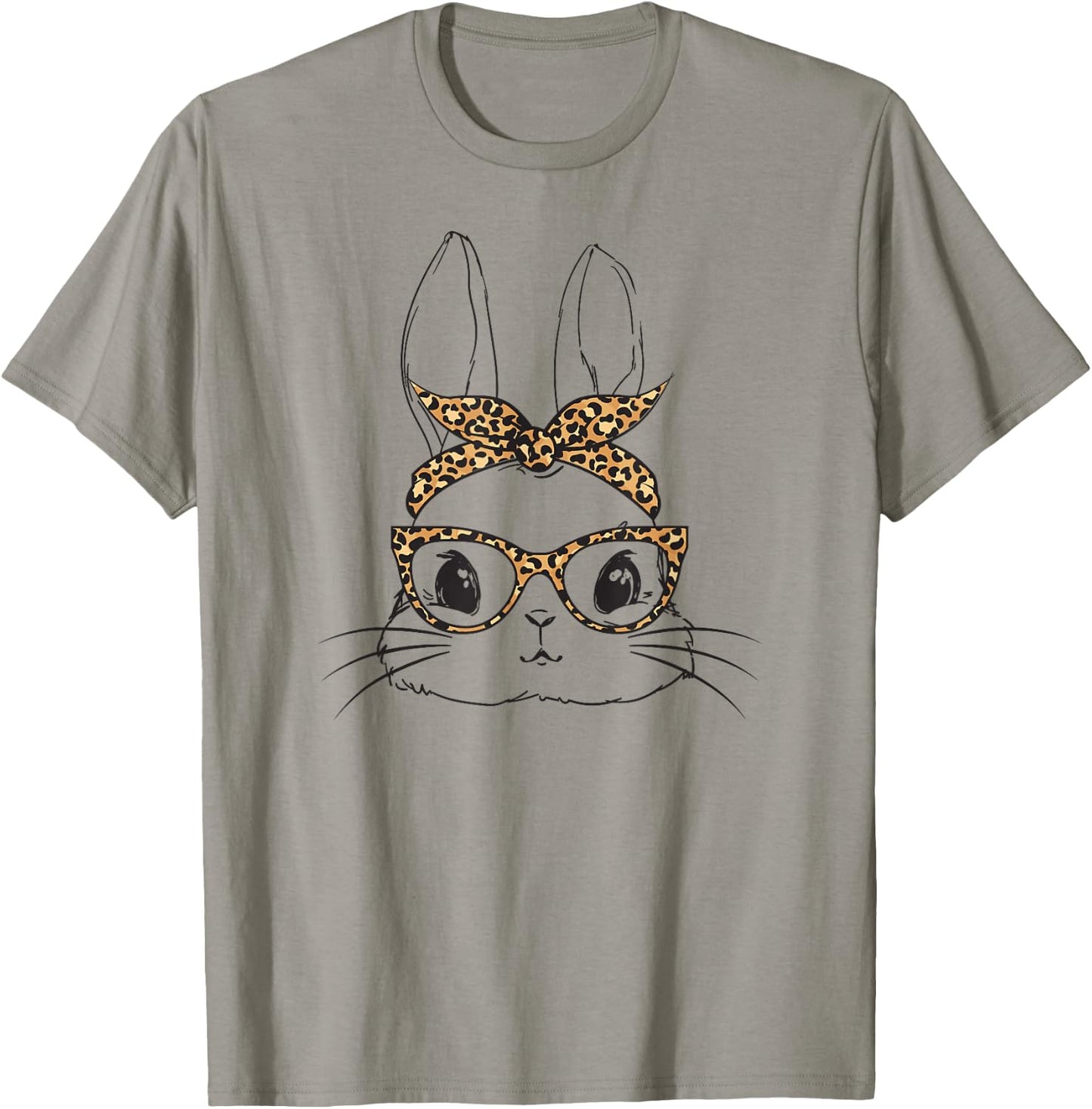 Women Easter Day Cute Bunny with Leopard Glasses T-Shirt - T-Shirt | Sand