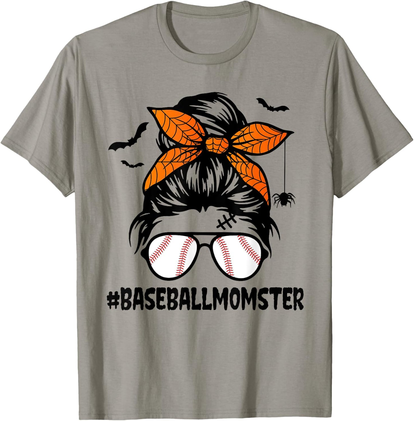 Baseball Momster Shirt Halloween Mom Messy Bun T-Shirt - T-Shirt | Sand