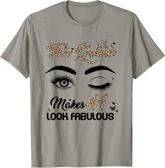 Queen Makes 41 Look Fabulous 41st Birthday Leopard T-Shirt - T-Shirt | Sand
