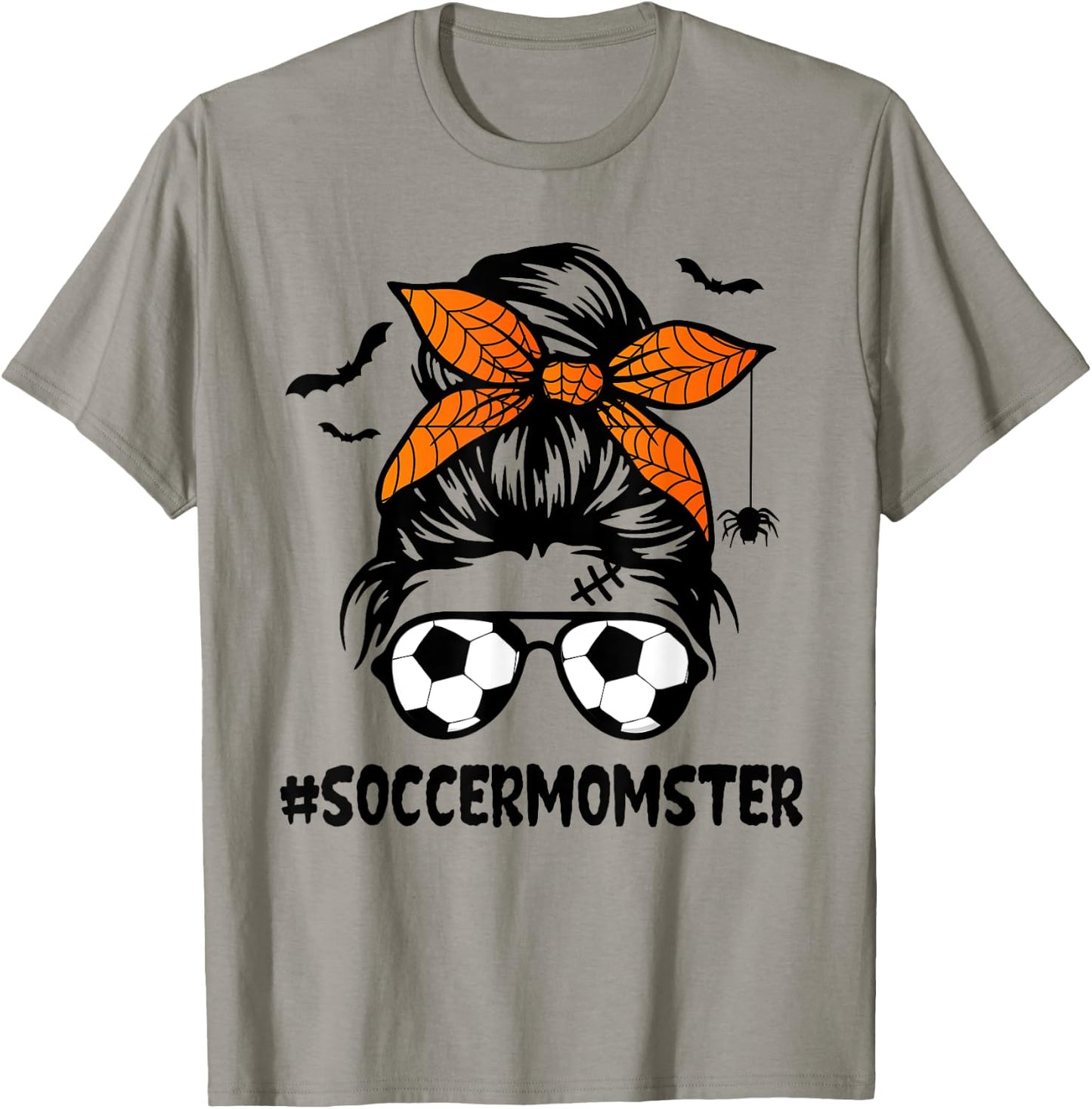 Soccer Momster Halloween Mom Messy Bun Hair T-Shirt - T-Shirt | Sand