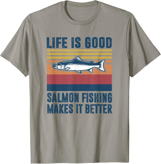 Salmon Fishing Gifts Men Women Children Angler Salmon T-Shirt - T-Shirt | Sand