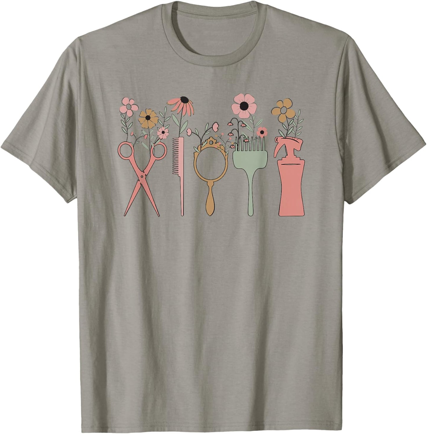 Hair Stylist Hairdresser Salon Men Women Groovy Retro Floral T-Shirt - T-Shirt | Sand