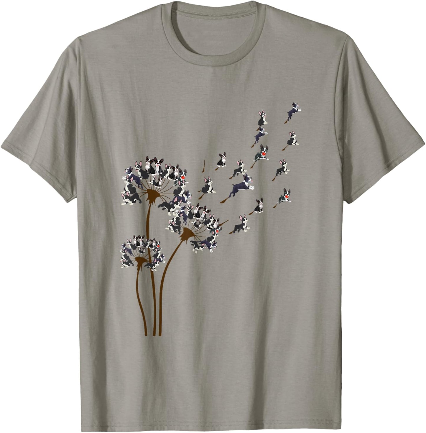 Boston Terrier Flower Fly Dandelion Funny Dog Lover Dog Dad T-Shirt - T-Shirt | Sand