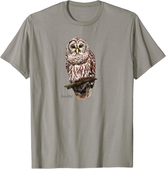 Barred Owl Graphic Birder Shirt Wildlife Bird Watching T-Shirt - T-Shirt | Sand