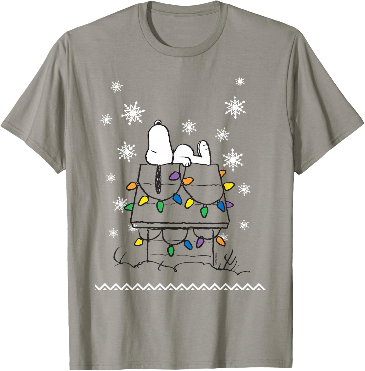 Peanuts Holiday Snoopy Dog House Lights Short Sleeve T-Shirt - T-Shirt | Sand